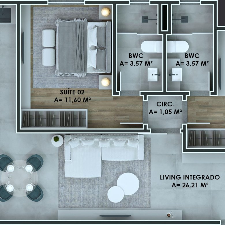 planta moderna do empreendimento downtown boulevard da construtora STV Construções