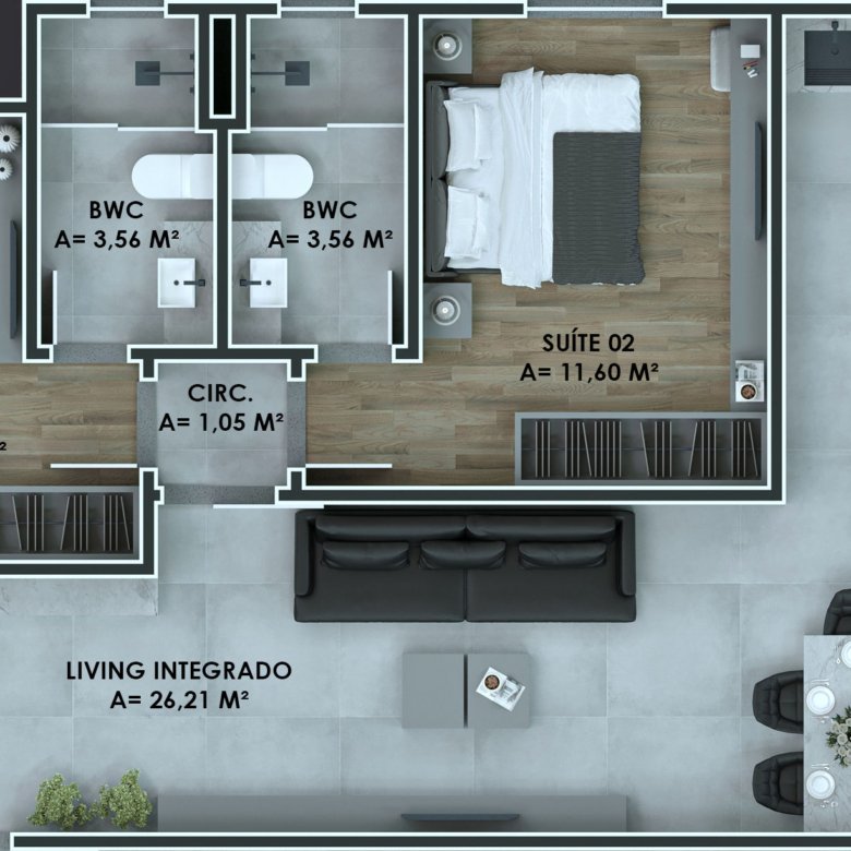 planta moderna do empreendimento downtown boulevard da construtora STV Construções