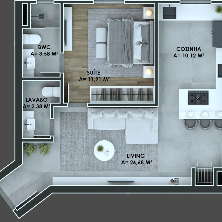 planta moderna do empreendimento downtown boulevard da construtora STV Construções